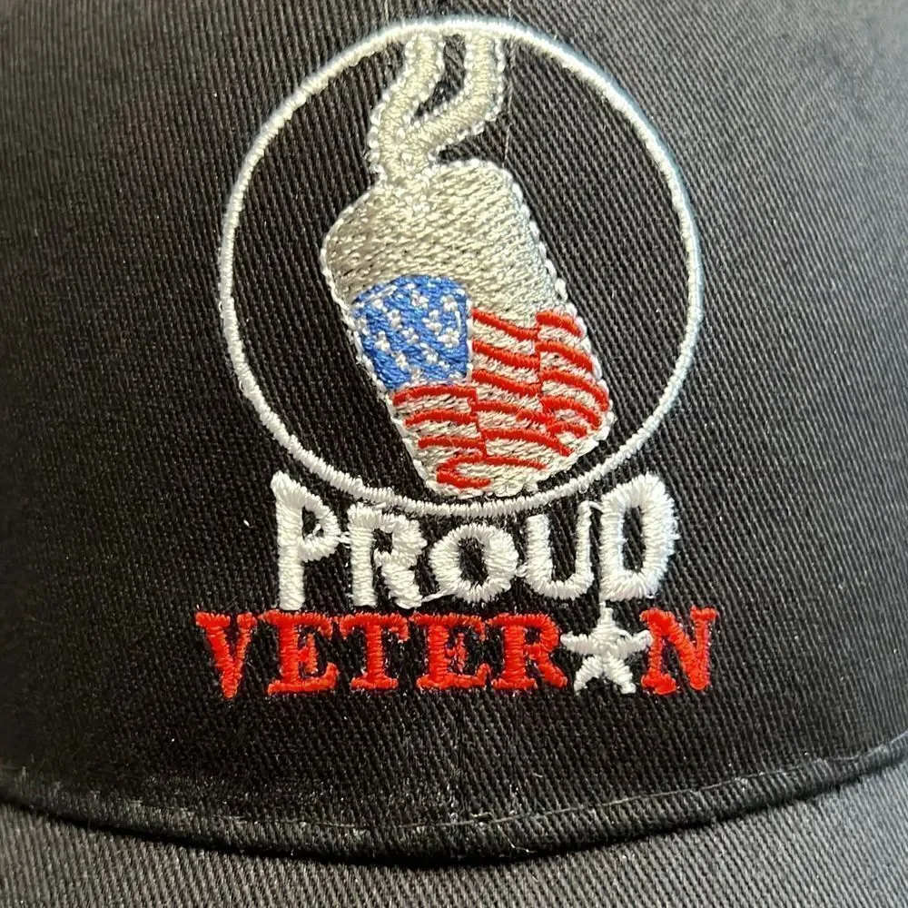 PROUD VETERAN HAT black hat w/ embroidered text & dog tags NWOT New adjustable